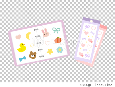 開いたシール帳とシールのイラスト 136304162