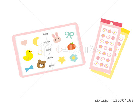 開いたシール帳とシールのイラスト 136304163