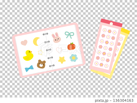 開いたシール帳とシールのイラスト 136304163