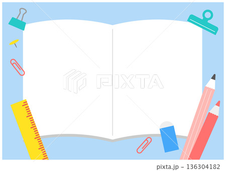 カラフルな文房具のイラストフレーム 136304182