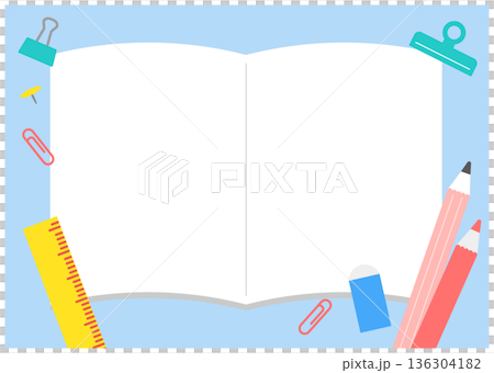 カラフルな文房具のイラストフレーム 136304182