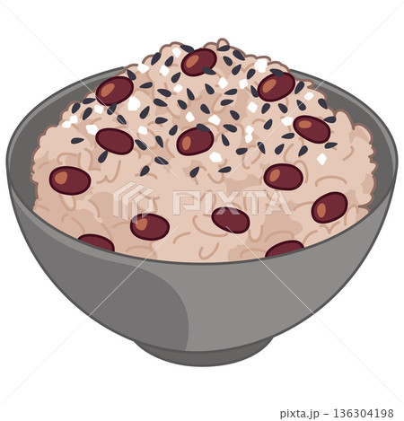 お赤飯とごま塩のイラスト お赤飯とごま塩のイラスト 136304198