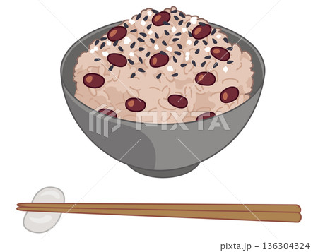 お赤飯とごま塩イラスト（お箸と箸置きの追加） 136304324