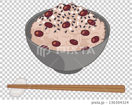 お赤飯とごま塩イラスト（お箸と箸置きの追加） 136304324