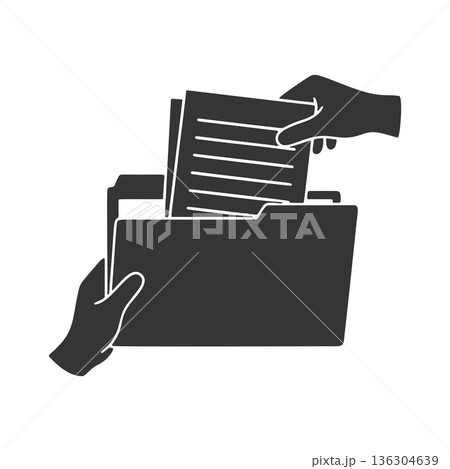 書類整理する手のシルエットアイコン 書類整理する手のシルエットアイコン 136304639