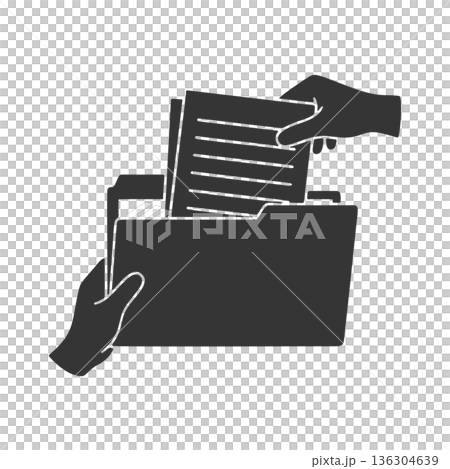 書類整理する手のシルエットアイコン 書類整理する手のシルエットアイコン 136304639
