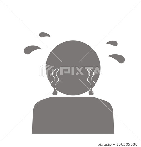 涙を流す人物の感情アイコン(グレー) 136305588