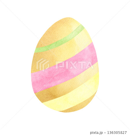 Watercolor Striped Yellow Easter Egg Watercolor Striped Yellow Easter Egg 136305827