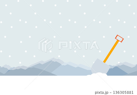 雪景色とスコップの風景 136305881