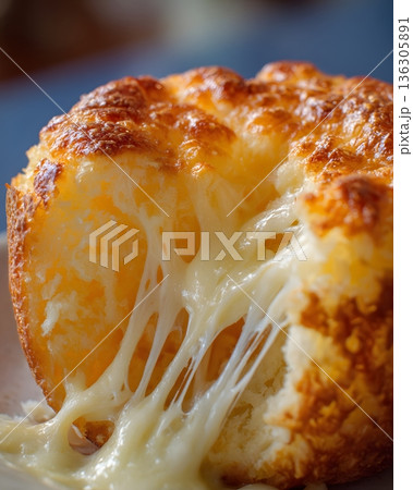 pao de queijo cheese pull macro photography 136305891