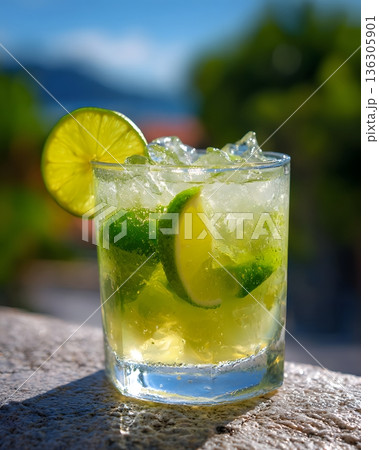 caipirinha summer drink close up outdoor light 136305901