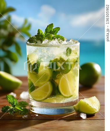 caipirinha summer drink close up outdoor light 136305902