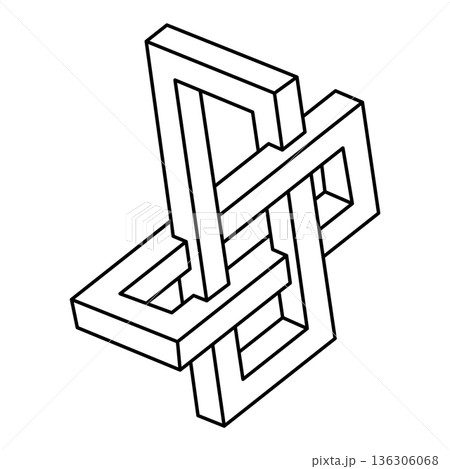 Optical illusion, unreal geometric object vector. Impossible figure. Sacred geometry. Op art shape.  136306068