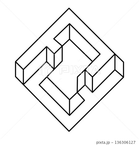 Optical illusion hexagon, unreal geometric object vector. Impossible figure. Sacred geometry shapes. Optical illusion hexagon, unreal geometric object vector. Impossible figure. Sacred geometry shapes. 136306127