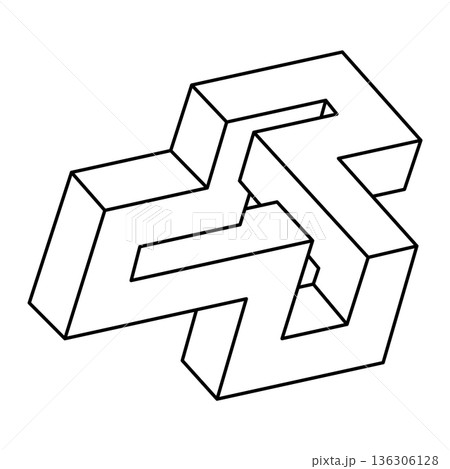 Optical illusion, unreal geometric object vector. Impossible figure. Sacred geometry shape. Line art. Optical illusion, unreal geometric object vector. Impossible figure. Sacred geometry shape. Line art. 136306128