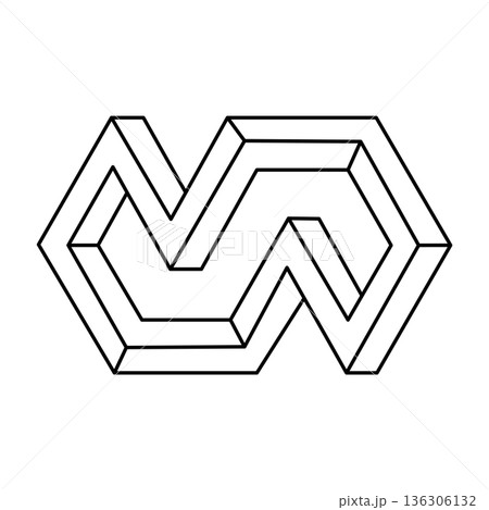Impossible optical illusion shape. Sacred geometry. Optical art object. Impossible figures. Line art.  136306132