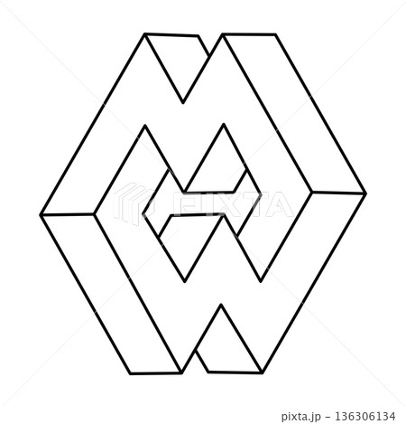Impossible optical illusion shape. Optical art object. Impossible figures. Sacred geometry. Impossible optical illusion shape. Optical art object. Impossible figures. Sacred geometry. 136306134
