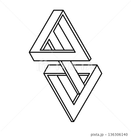 Illusion shapes. 3d geometrical infinity loop triangles. Impossible perspective vector, abstract logo. Op art.  136306140