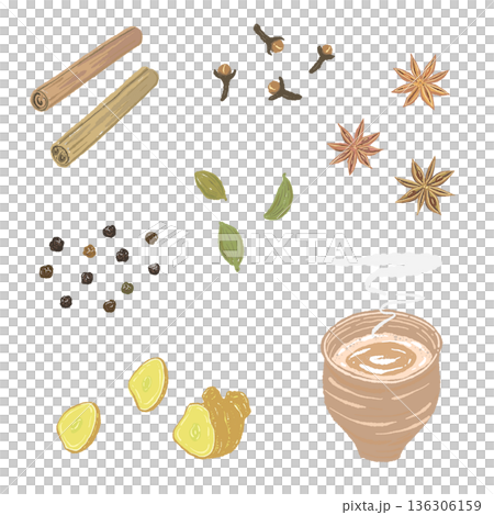 瑪薩拉奶茶和各種香料配料套裝插圖 瑪薩拉奶茶和各種香料配料套裝插圖 136306159