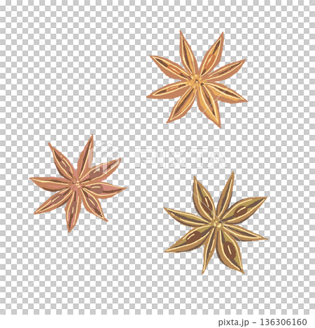 A group of star anise (star anise) with a distinctive star shape 136306160
