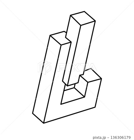 Optical illusion shape, unreal geometric object vector. Impossible figure. Sacred geometry. Line design.  136306179