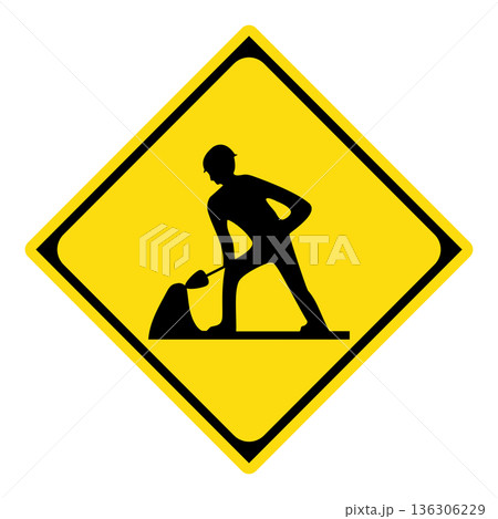 警戒標識　道路工事中 136306229