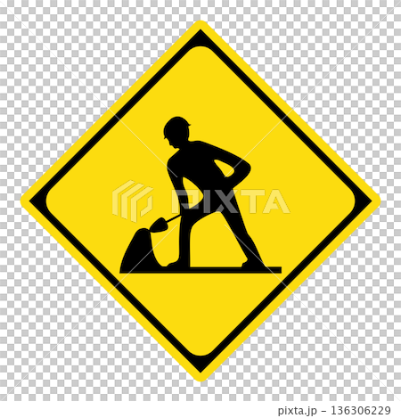 警戒標識　道路工事中 136306229