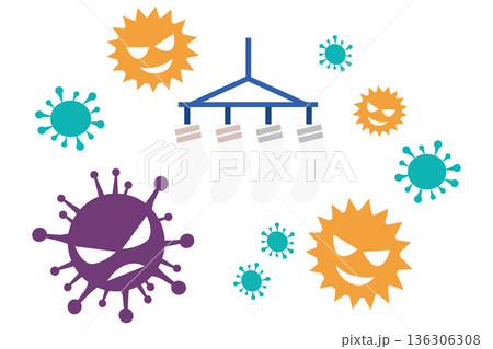 花粉やアレルゲンが付着した靴下のイラスト｜杉花粉シーズンと洗濯物の環境リスク 136306308