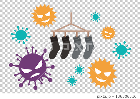 花粉やアレルゲンが付着した靴下のイラスト|杉花粉シーズンと洗濯物の環境リスク 花粉やアレルゲンが付着した靴下のイラスト|杉花粉シーズンと洗濯物の環境リスク 136306310