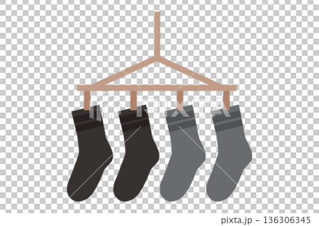 Illustration of dried socks | Simple vector material representing laundry and daily life Illustration of dried socks | Simple vector material representing laundry and daily life 136306345
