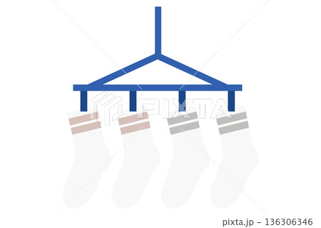 干した靴下のイラスト｜洗濯物と日常生活を表すシンプルなベクター素材 136306346