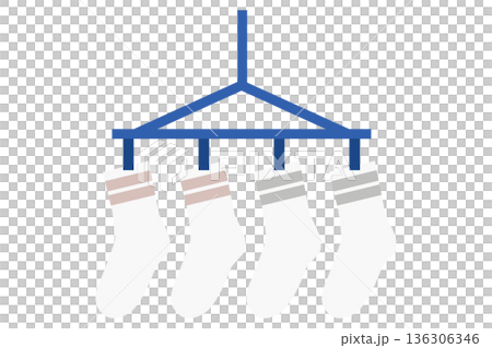 干した靴下のイラスト｜洗濯物と日常生活を表すシンプルなベクター素材 136306346