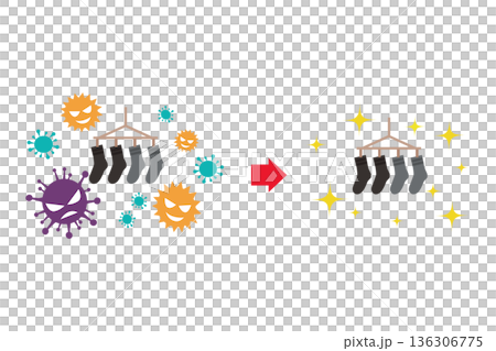 Pollen-covered socks and clean socks after washing | Illustration set showing the effects of washing before and after Pollen-covered socks and clean socks after washing | Illustration set showing the effects of washing before and after 136306775