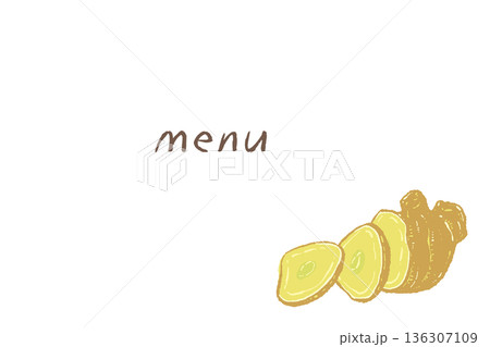 生姜(ジンジャー)の断面と塊を添えたコーナーフレーム素材 生姜(ジンジャー)の断面と塊を添えたコーナーフレーム素材 136307109