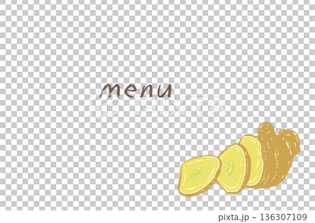 生姜(ジンジャー)の断面と塊を添えたコーナーフレーム素材 生姜(ジンジャー)の断面と塊を添えたコーナーフレーム素材 136307109