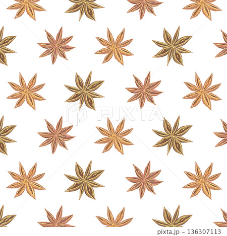 スターアニス（八角）の形を活かしたシームレスパターン背景 136307113