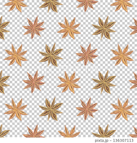 スターアニス（八角）の形を活かしたシームレスパターン背景 136307113