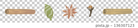 Simple lines of alternating cinnamon and cloves 136307123