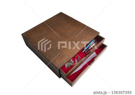 a small wooden chest of drawers for office accessories 136307393