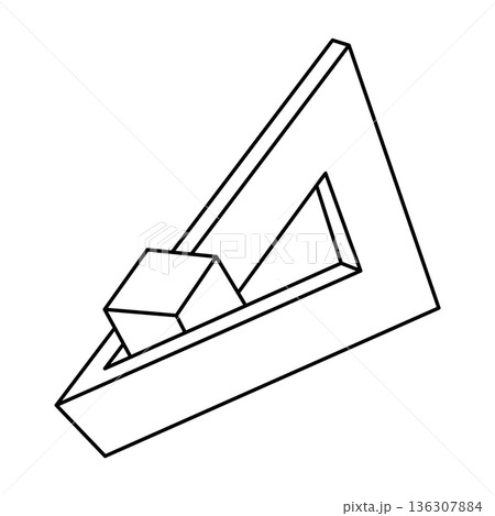 Optical illusion triangle, cube, unreal geometric object vector. Impossible figure. Sacred geometry shape.  136307884