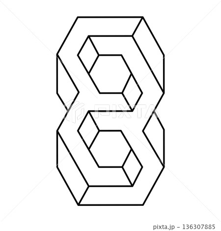 Sacred geometry symbol. Impossible shapes. Optical illusion object. Hipster, abstract, alchemy, spiritual mystic element. Op art figure.  136307885