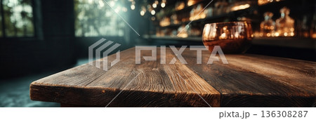 Wooden bar top with glass bowl 136308287