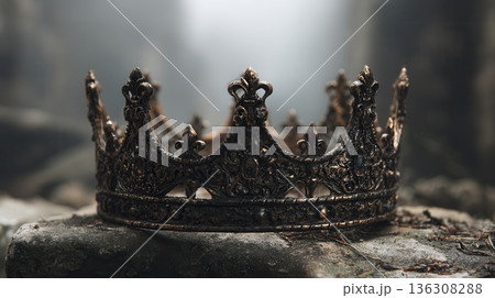ornate crown resting on stone 136308288