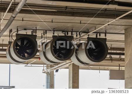 Fan in modern building Parking in door. 136308523