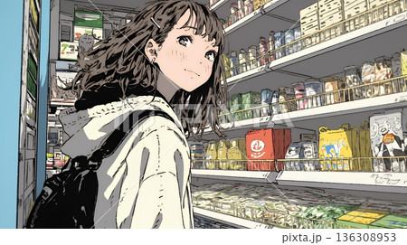 スーパーマーケットで買い物をしている若い女性