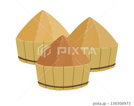 木桶に入った三種類の味噌のイラスト素材 136308973