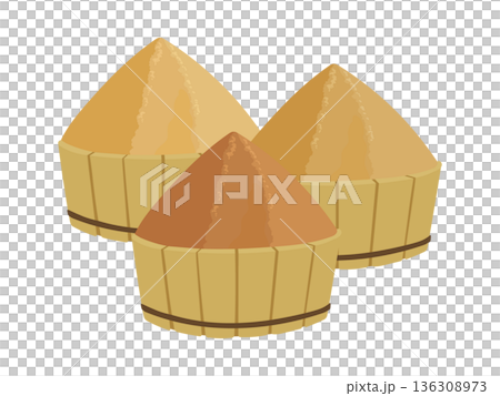 木桶に入った三種類の味噌のイラスト素材 136308973