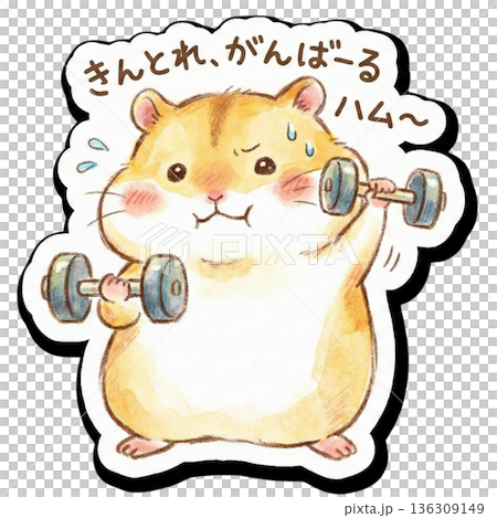 がんばるハムスターのかわいい手描きイラスト素材 136309149