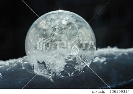 Beautiful Frozen Soap Bubble with Ice Crystals 136309334