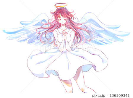 手を胸の前で組む神秘的な女性 天使 手を胸の前で組む神秘的な女性 天使 136309341